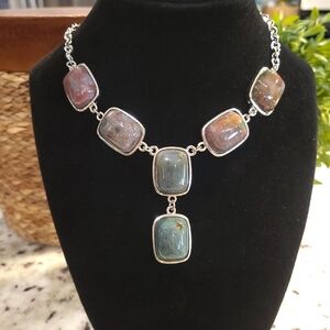 Silver and Multicolor Acrylic Stone Necklace